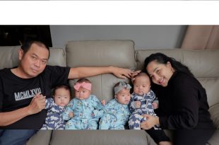 Pasangan Rianto dan Tyas bersama 4 anak kembarnya. Foto: ist.