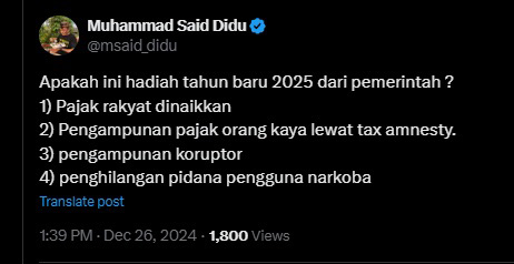 Pajak Naik,Said Didu,Tahun Baru,2025